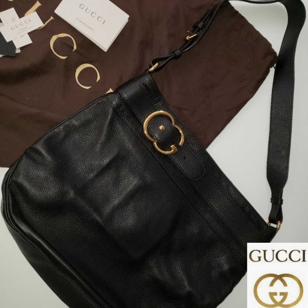 🇮🇹👜GUCCI BLACK LEATHER RIDE SHOULDER BAG
